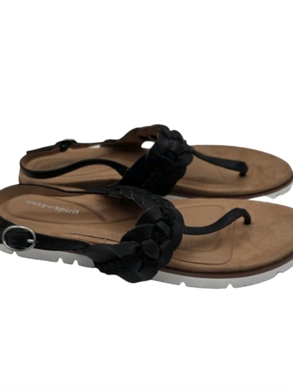 Easy Spirit Womens Elaine Leather Braided Thong Sandals Black Size 9 Shoes NEW - Picture 5 of 8